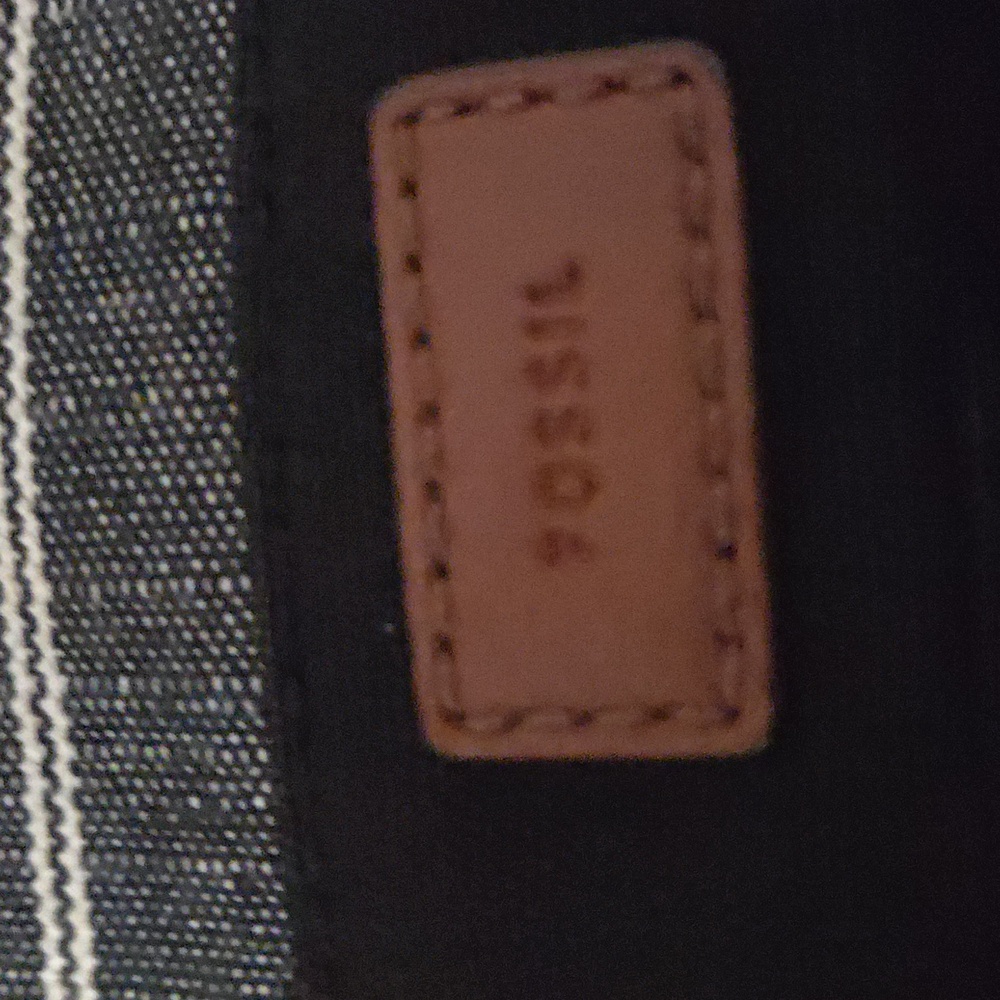 Fossil Black/ Brown Trim Striped Fabric Crossbody Detail - Picture 3 of 4